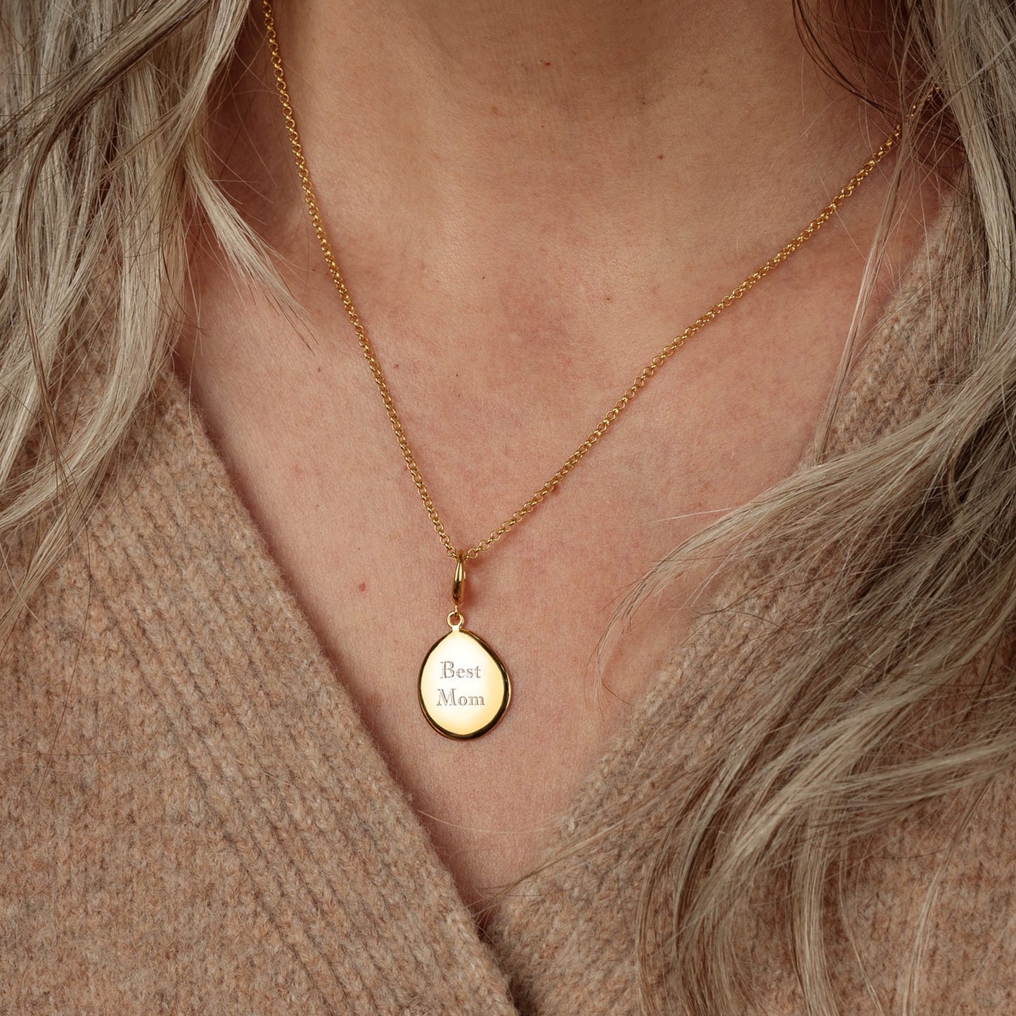 Engravable Gold Plated Pebble Charm - Medium