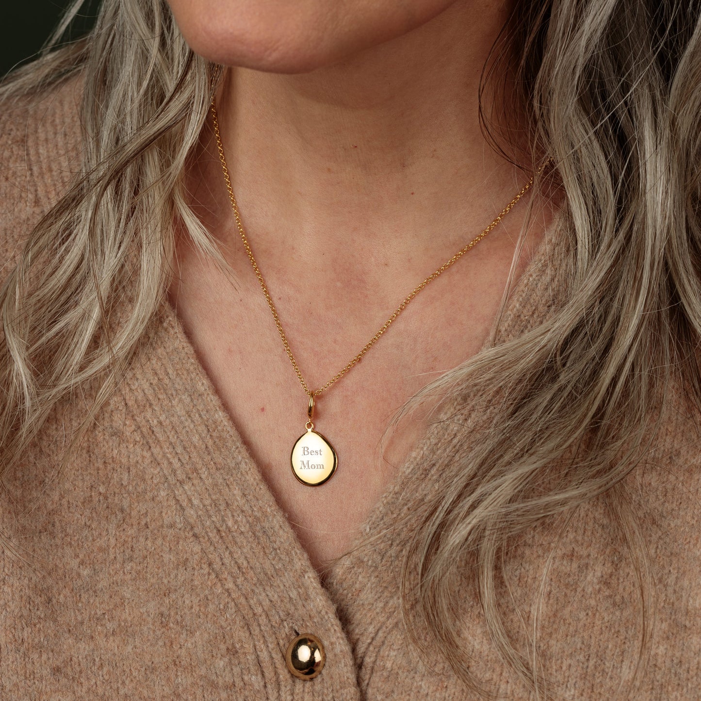 Engravable Gold Plated Pebble Charm - Medium