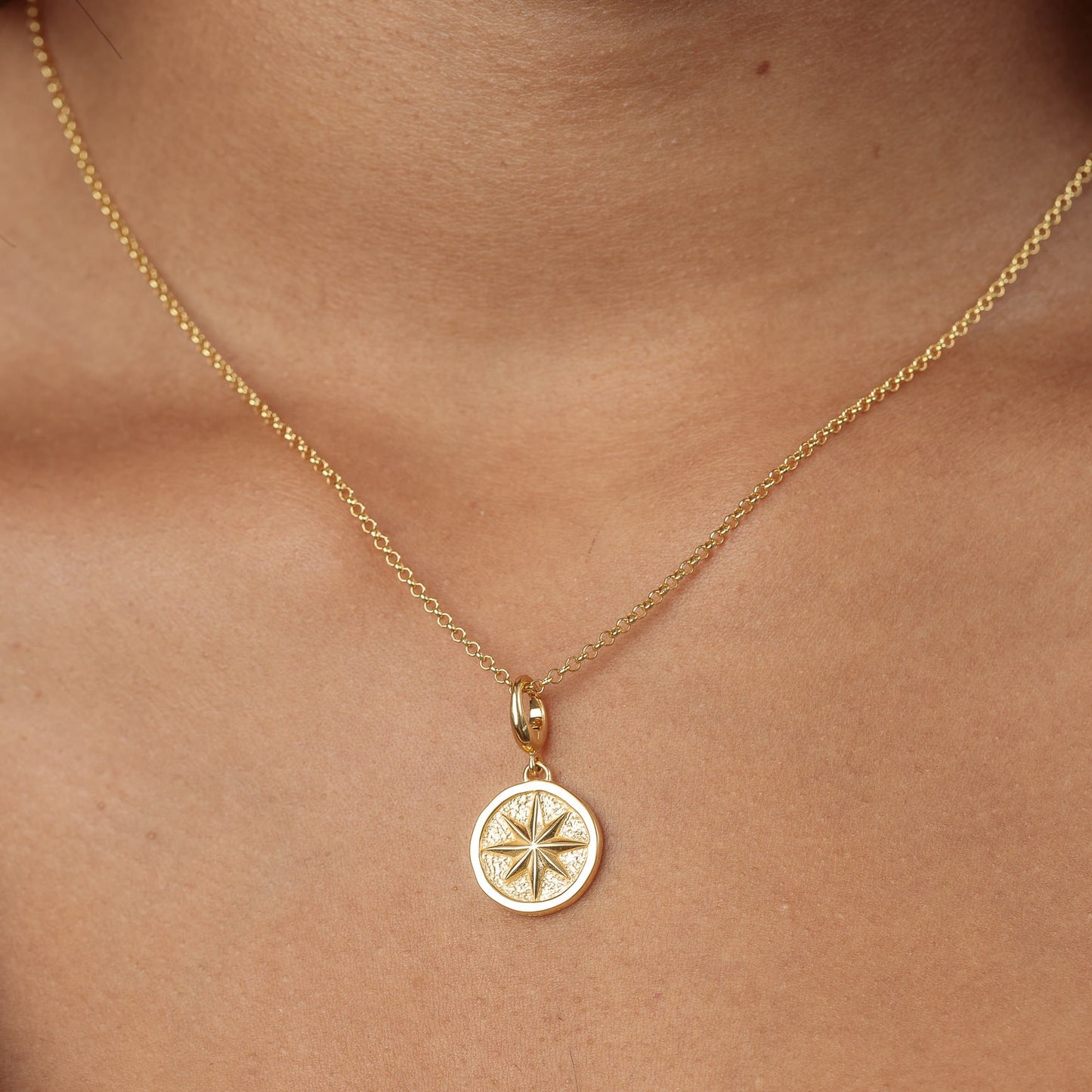 Engravable Gold Plated North Star Disc Charm