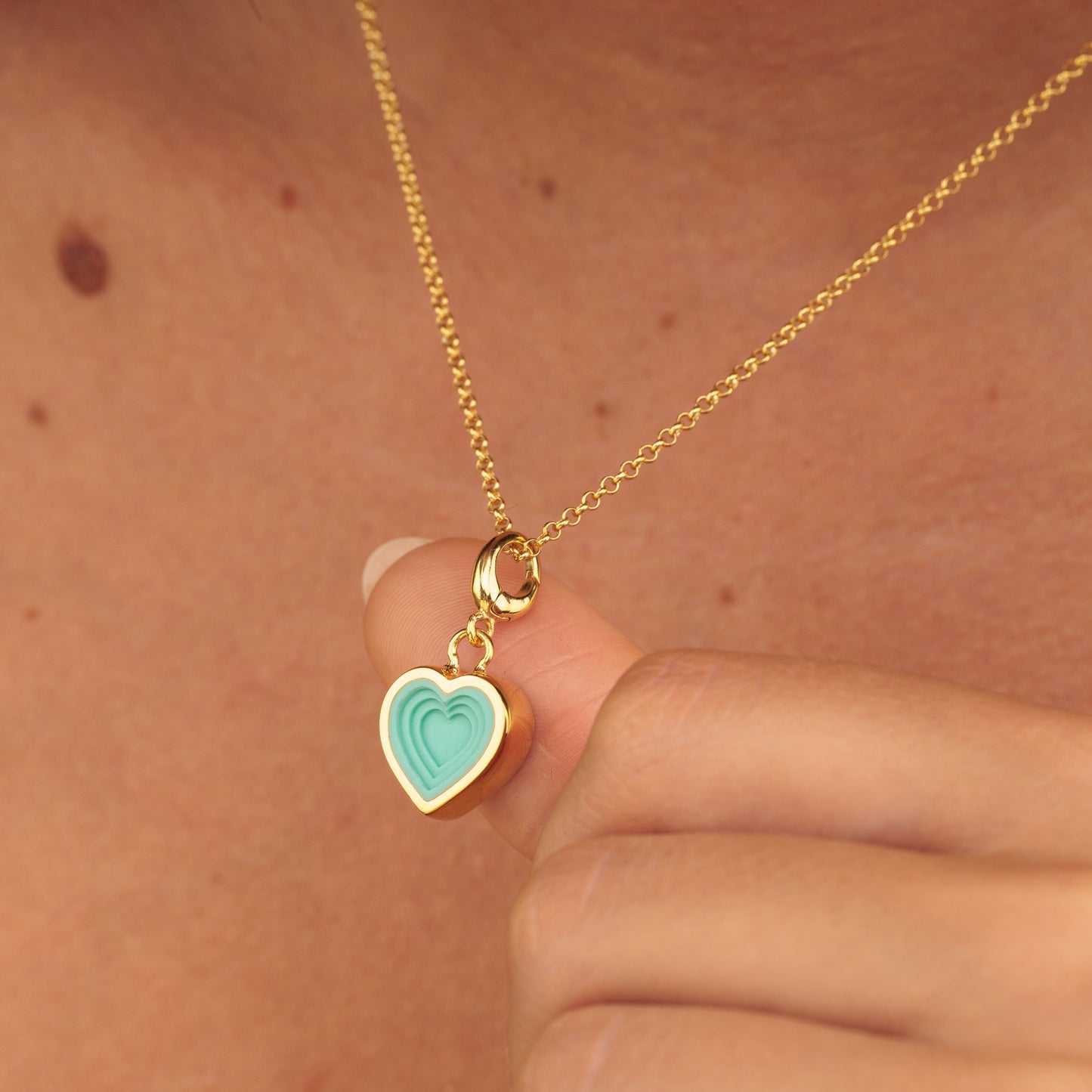Gold Plated Geometric Turquoise Heart Charm