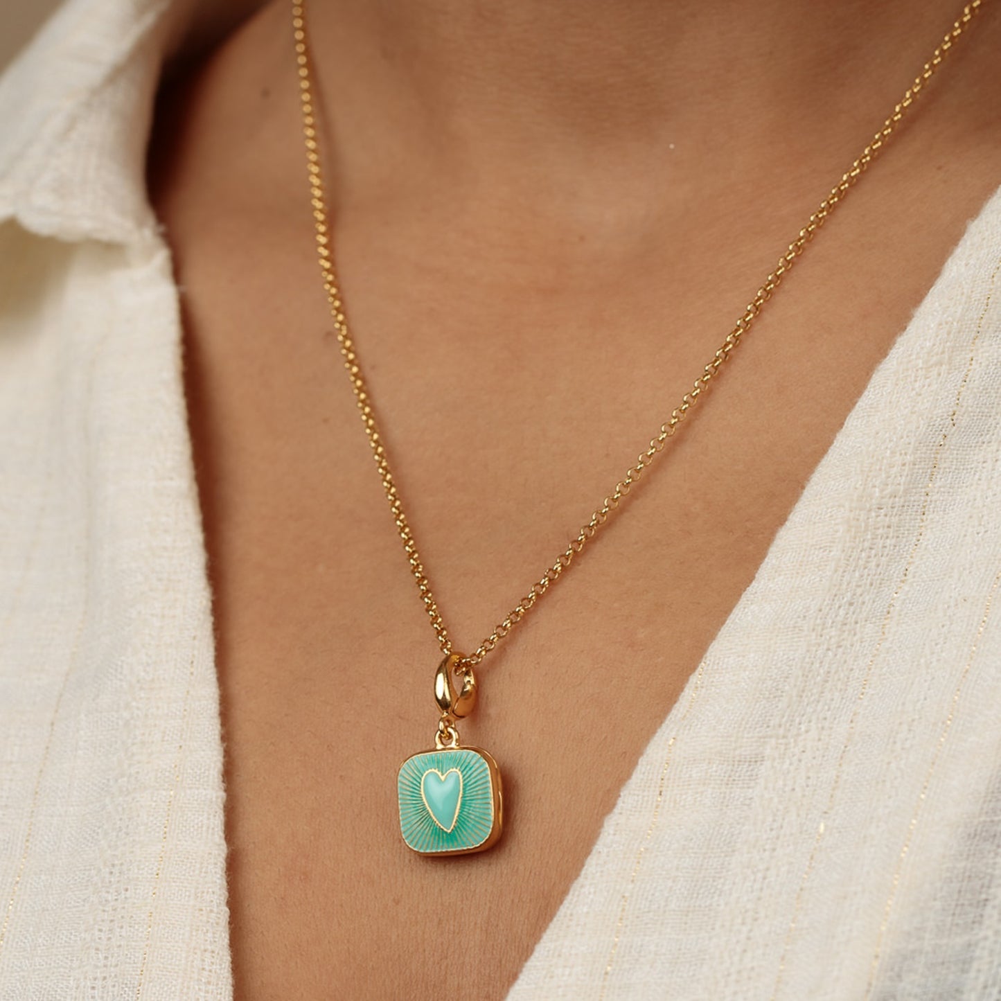 Gold Turquoise Heart Locket Charm