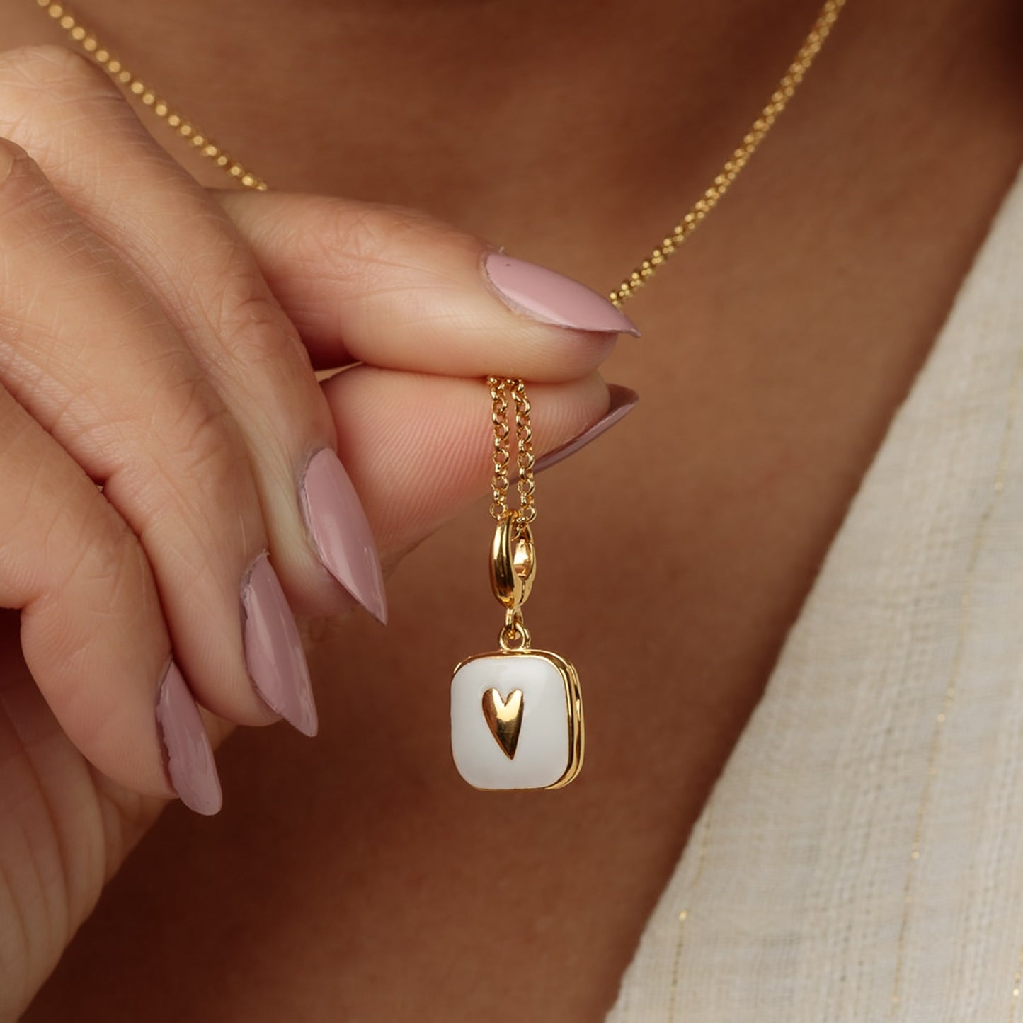Gold White Heart Locket Charm