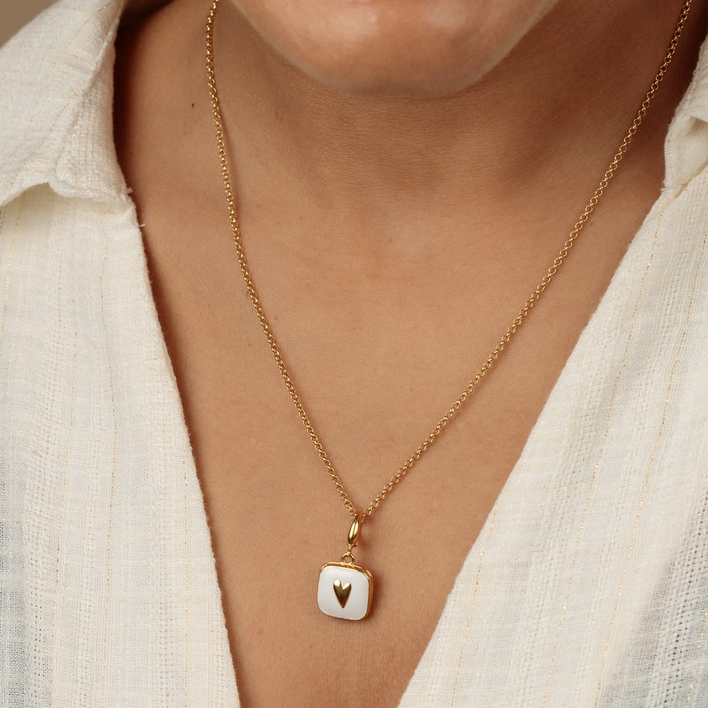 Gold White Heart Locket Charm