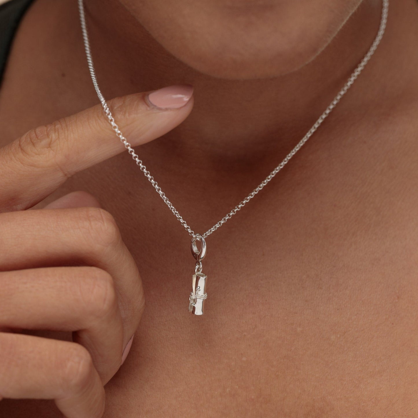 Silver Scroll Graduation Charm on Necklace - Lily Charmed