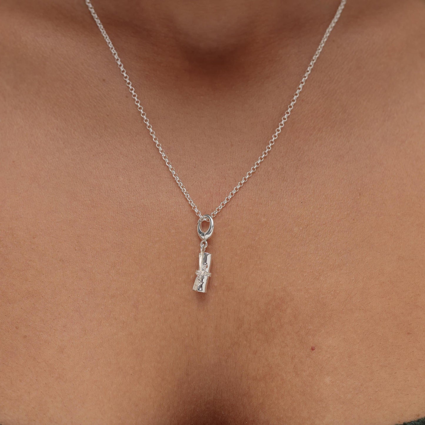 Silver Scroll Graduation Charm on Necklace - Lily Charmed