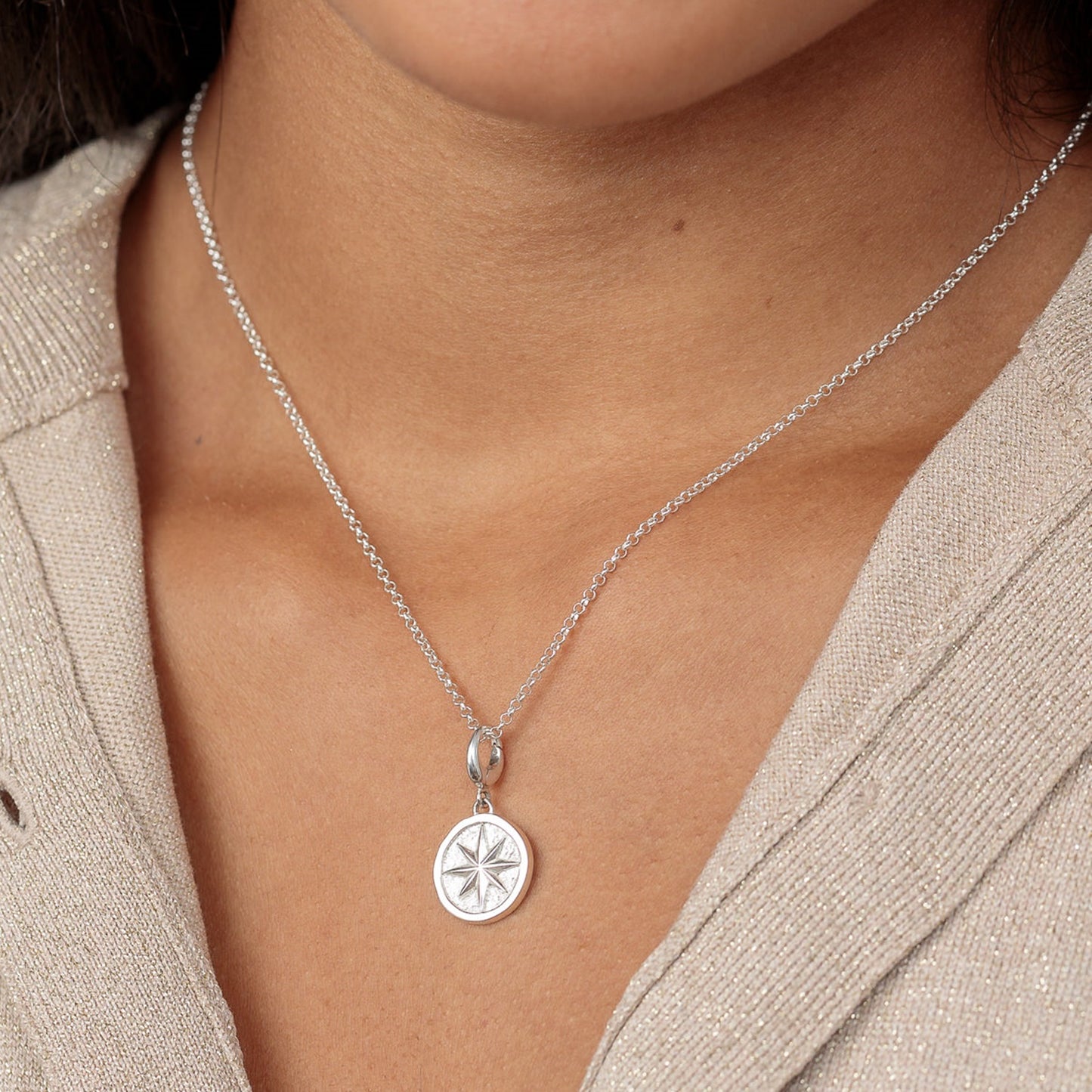 Engravable Silver North Star Disc Charm