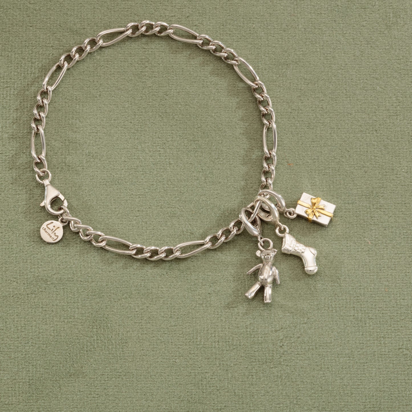 Silver Christmas Present with Gold Bow Charm