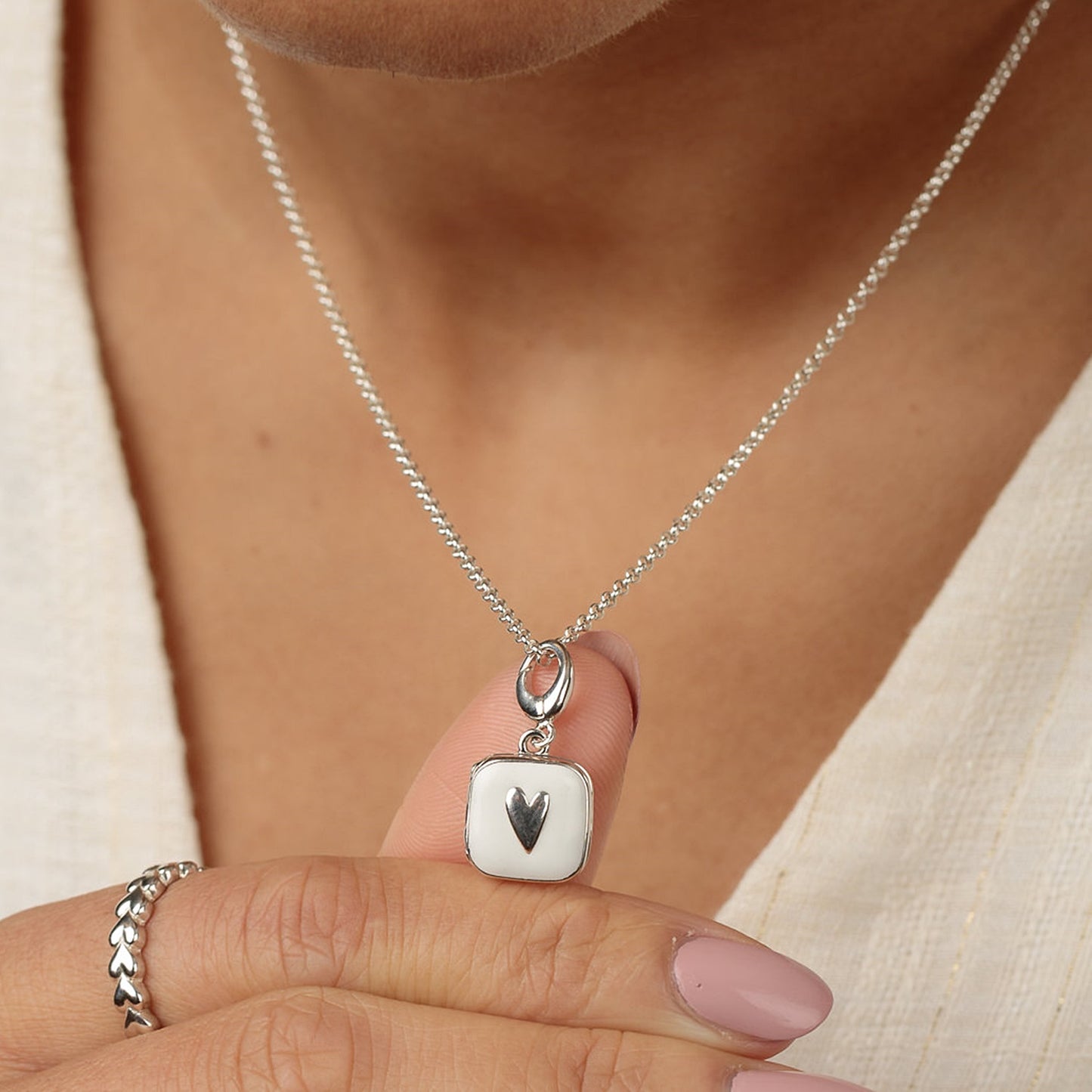 Silver White Heart Locket Charm