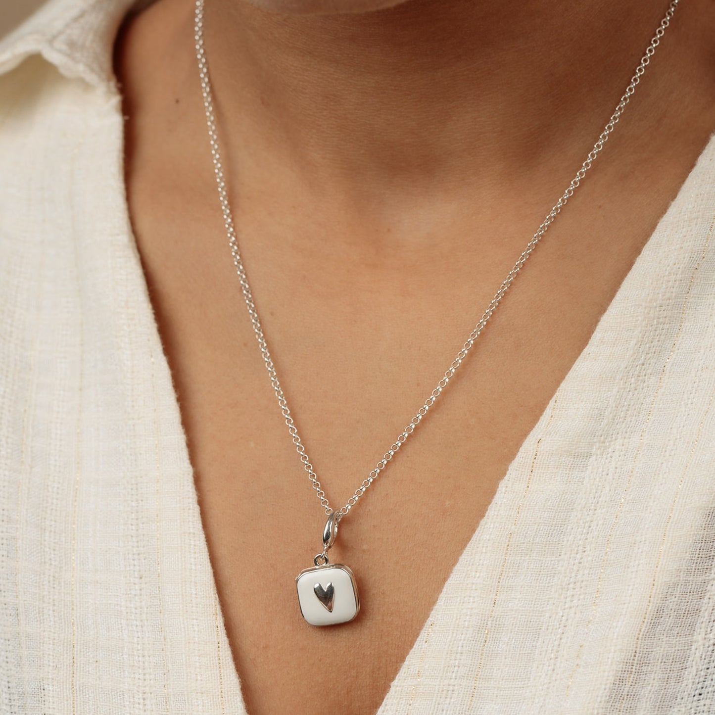 Silver White Heart Locket Charm