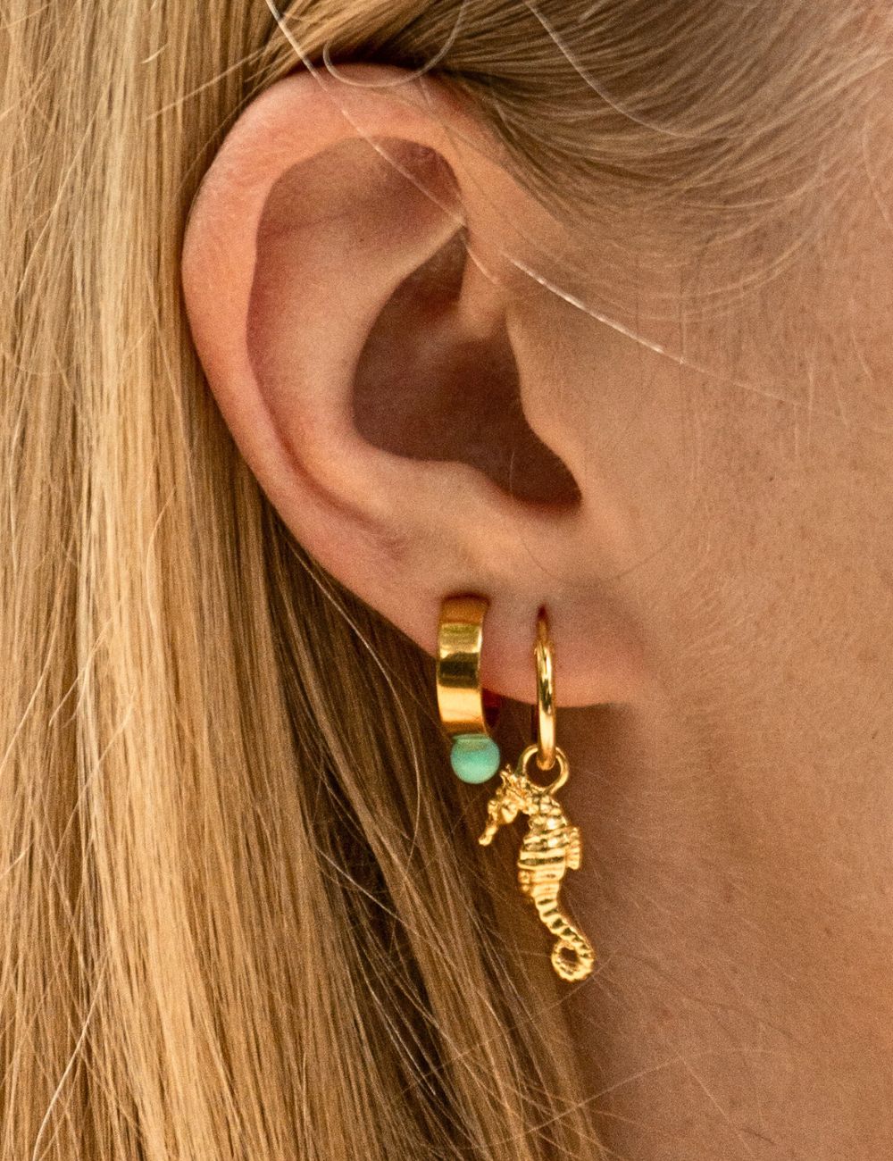 Gold Seahorse & Turquoise Hoop Earrings | Gold Earrings by Lily Charmed