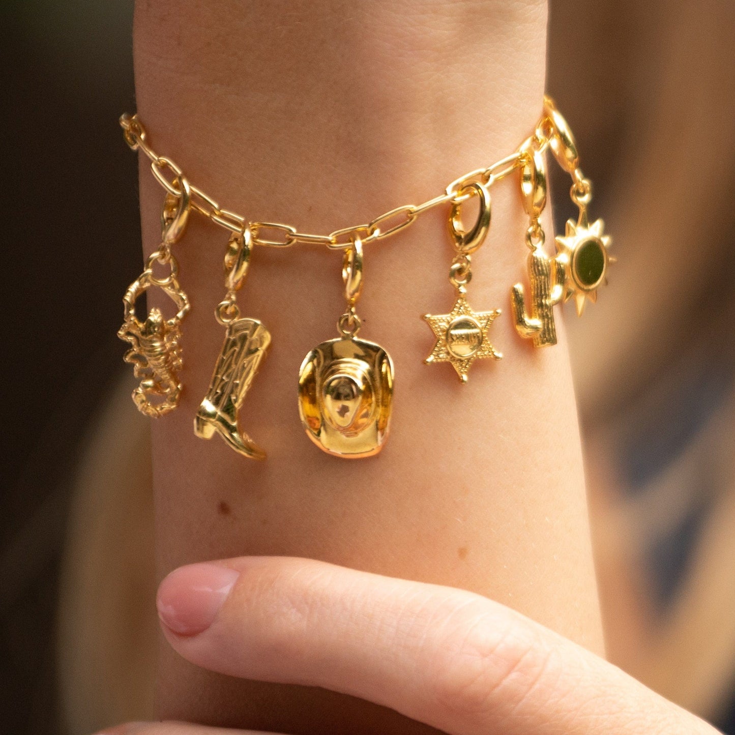 Gold Plated Oval Link Charm Bracelet