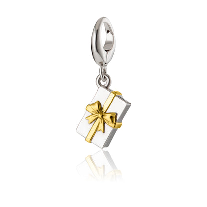 Silver Christmas Present with Gold Bow Charm
