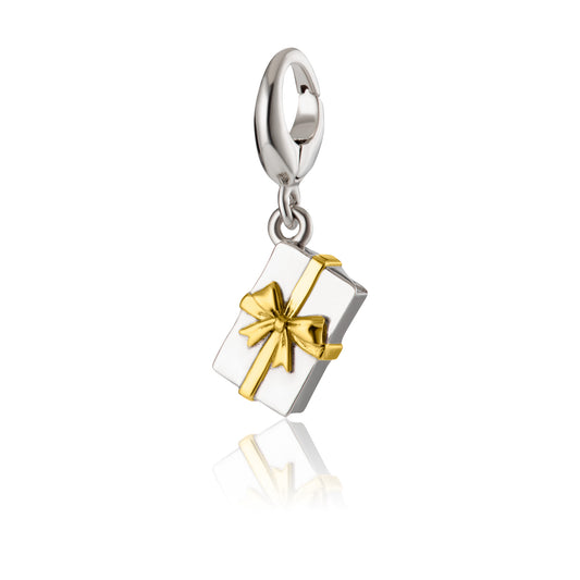 Silver Christmas Present with Gold Bow Charm