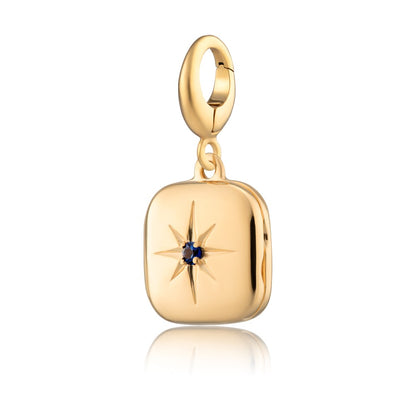 Gold Star Locket Charm with Blue Stone
