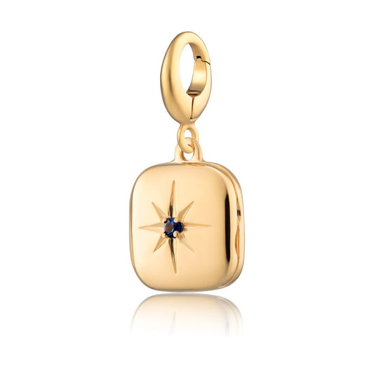 Gold Star Locket Charm with Blue Stone