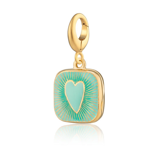 Gold Turquoise Heart Locket Charm