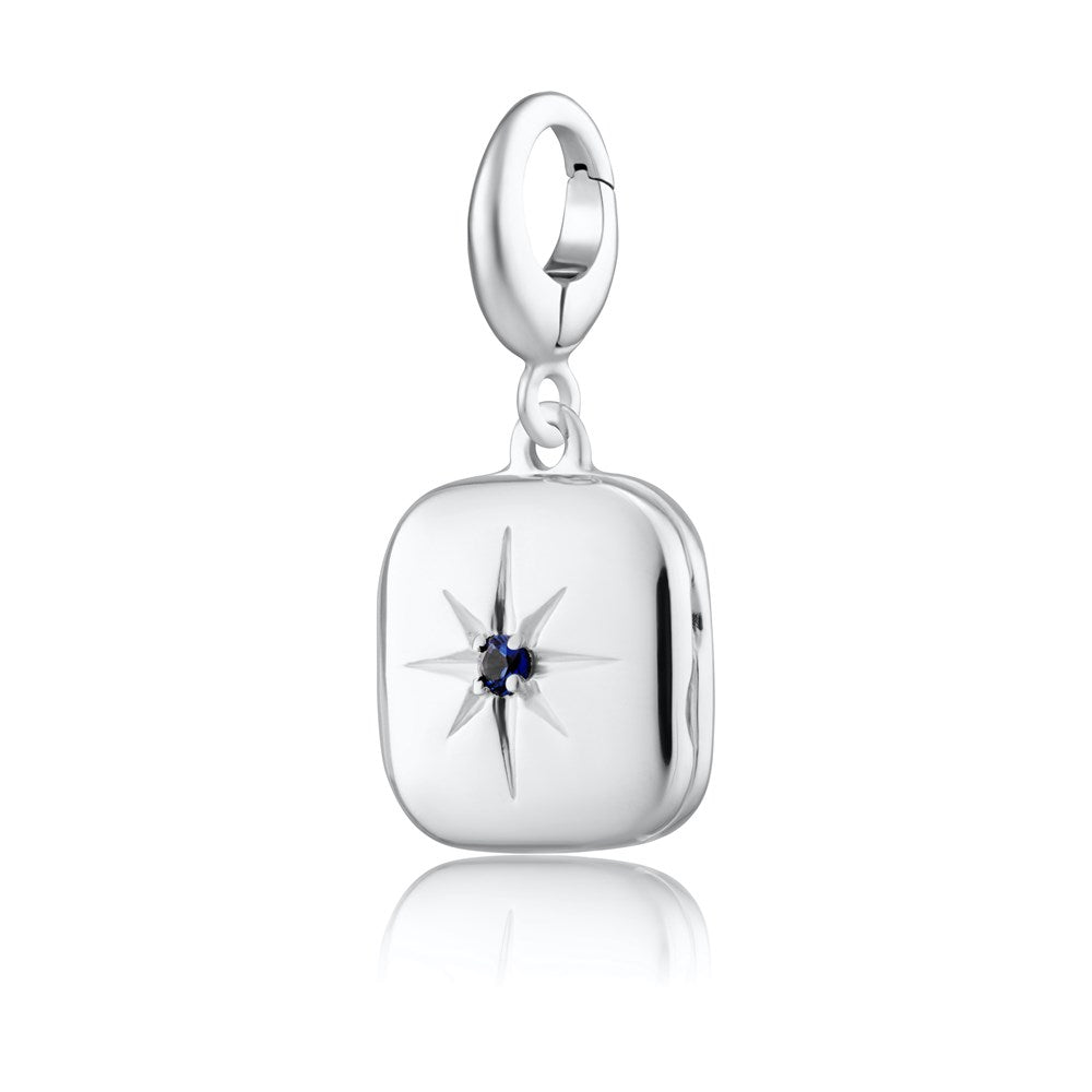 Silver Star Locket Charm with Blue Stone