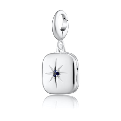 Silver Star Locket Charm with Blue Stone