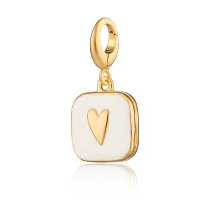 Gold White Heart Locket Charm