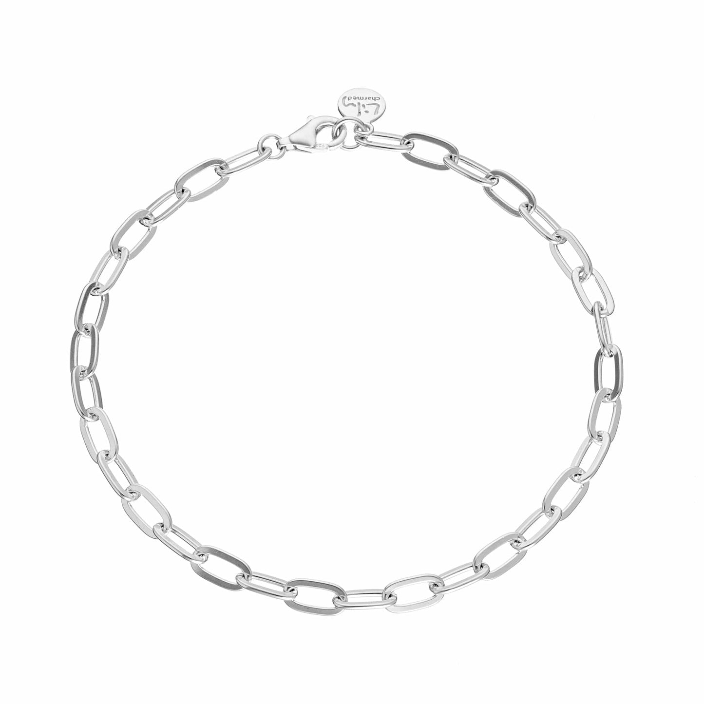 Silver Flat Oval Link Charm Bracelet | Bracelet for Charms by Lily Charmed