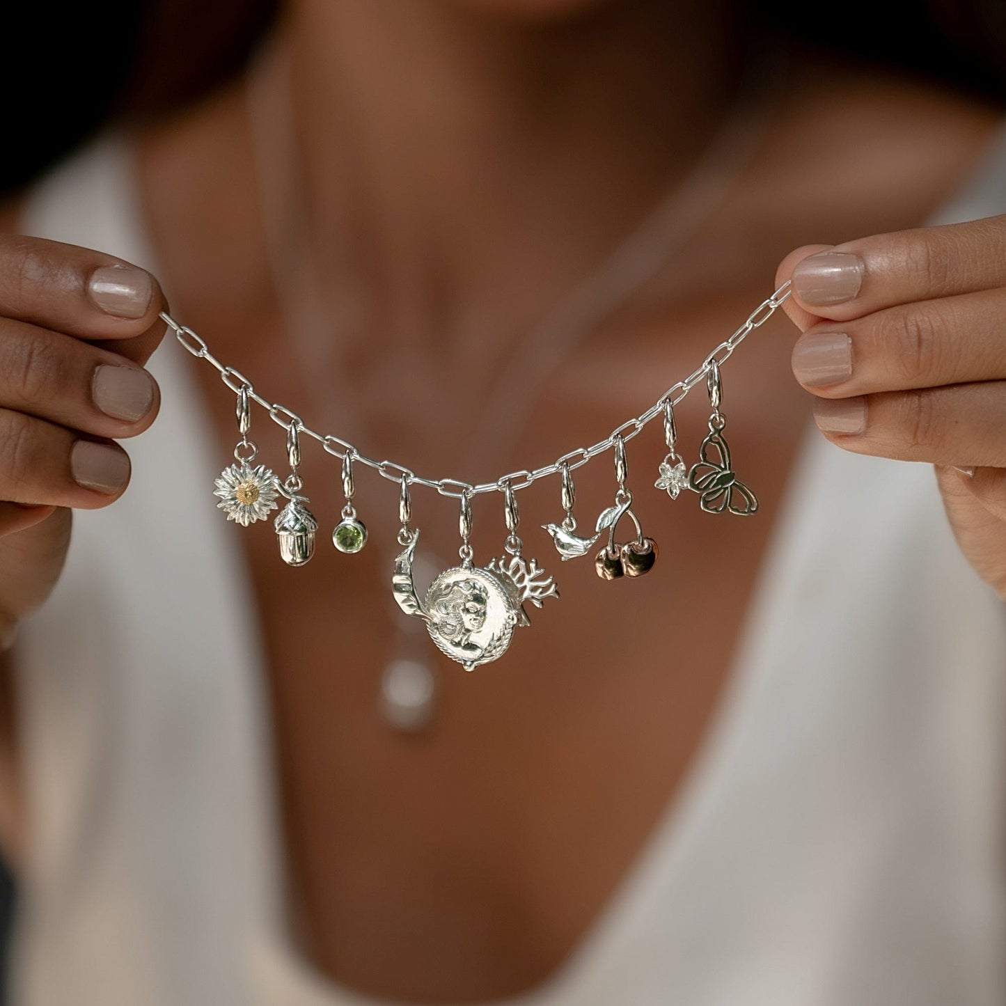 Silver Oval Link Charm Bracelet