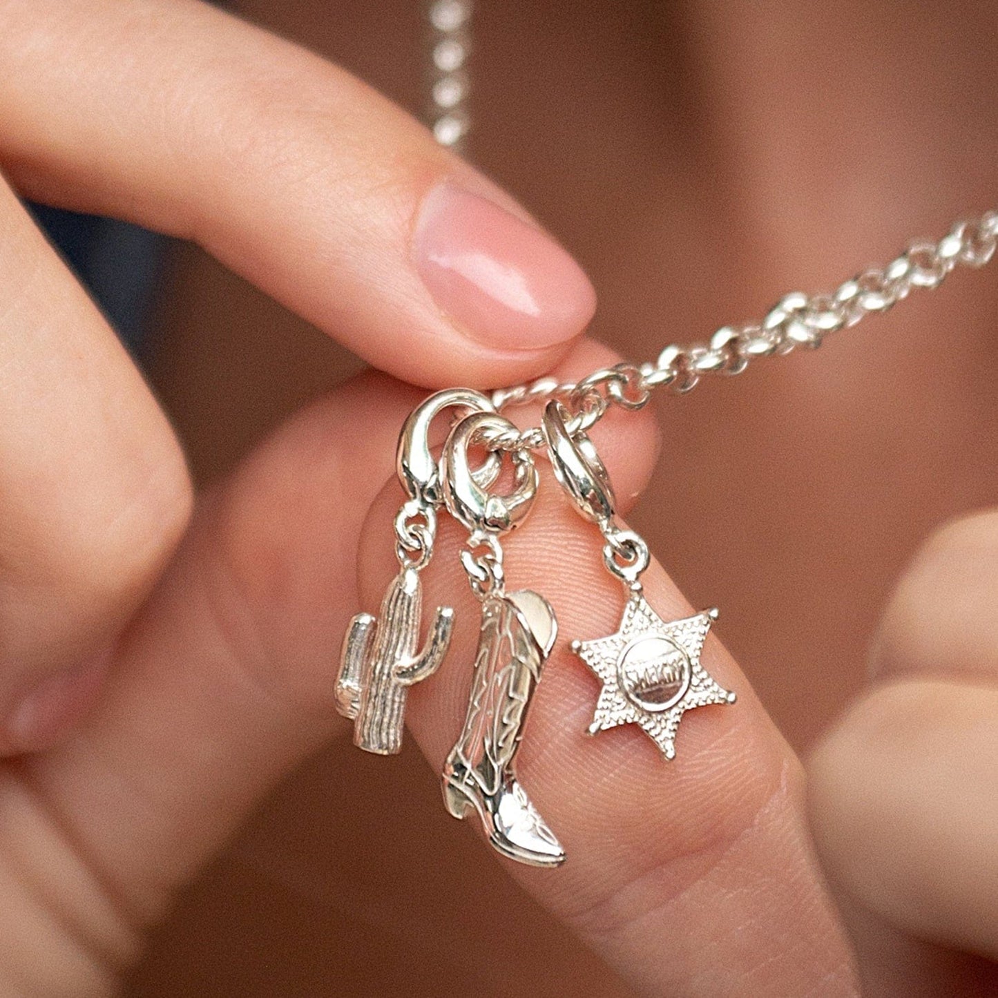 Silver Cowboy Boot Charm on Charm Necklace | Lily Charmed