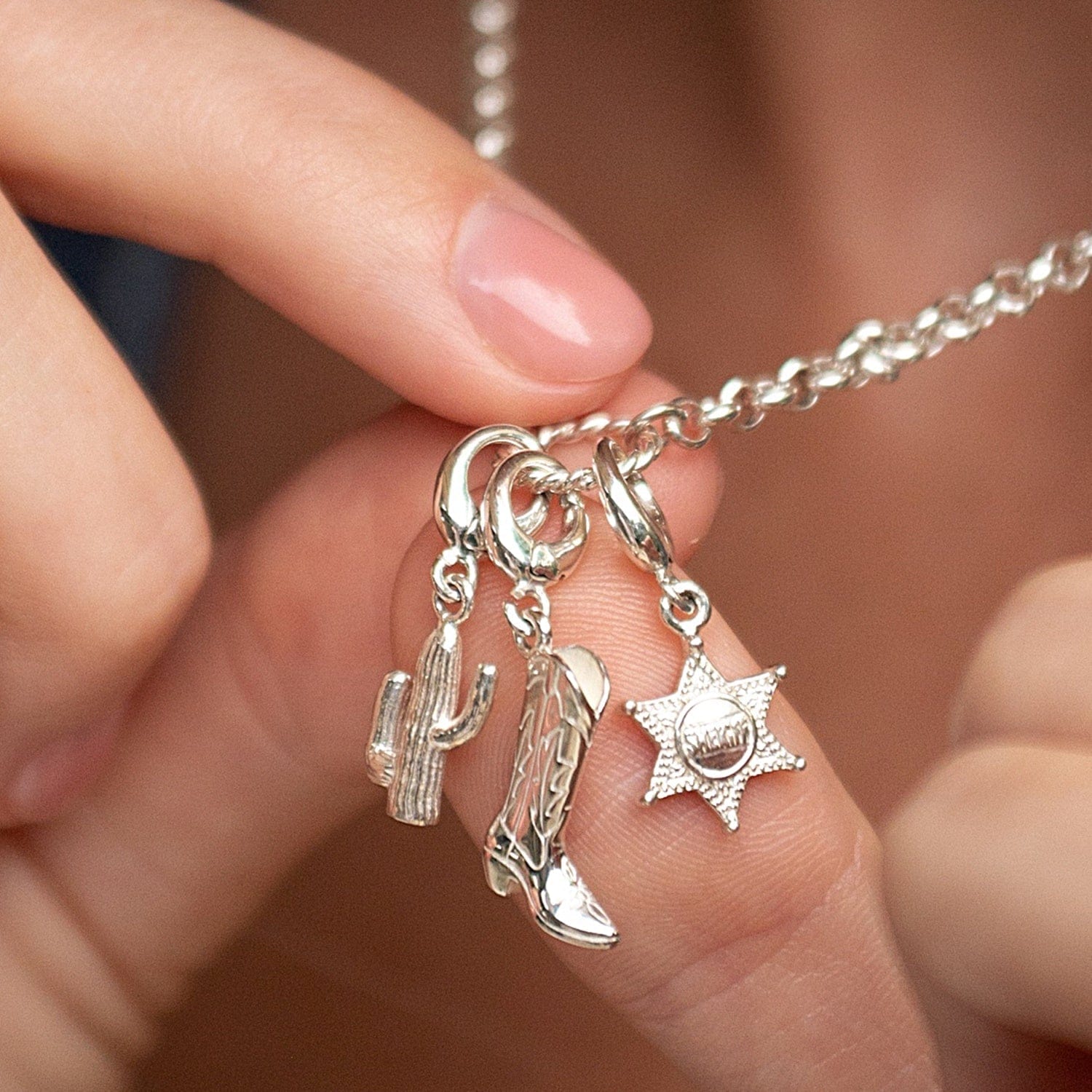 Silver Cowboy Boot Charm on Charm Necklace | Lily Charmed