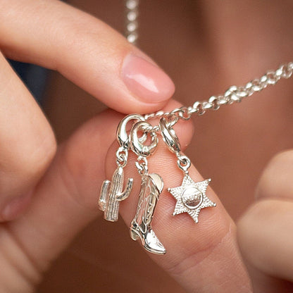 Silver Cowboy Boot Charm on Charm Necklace | Lily Charmed
