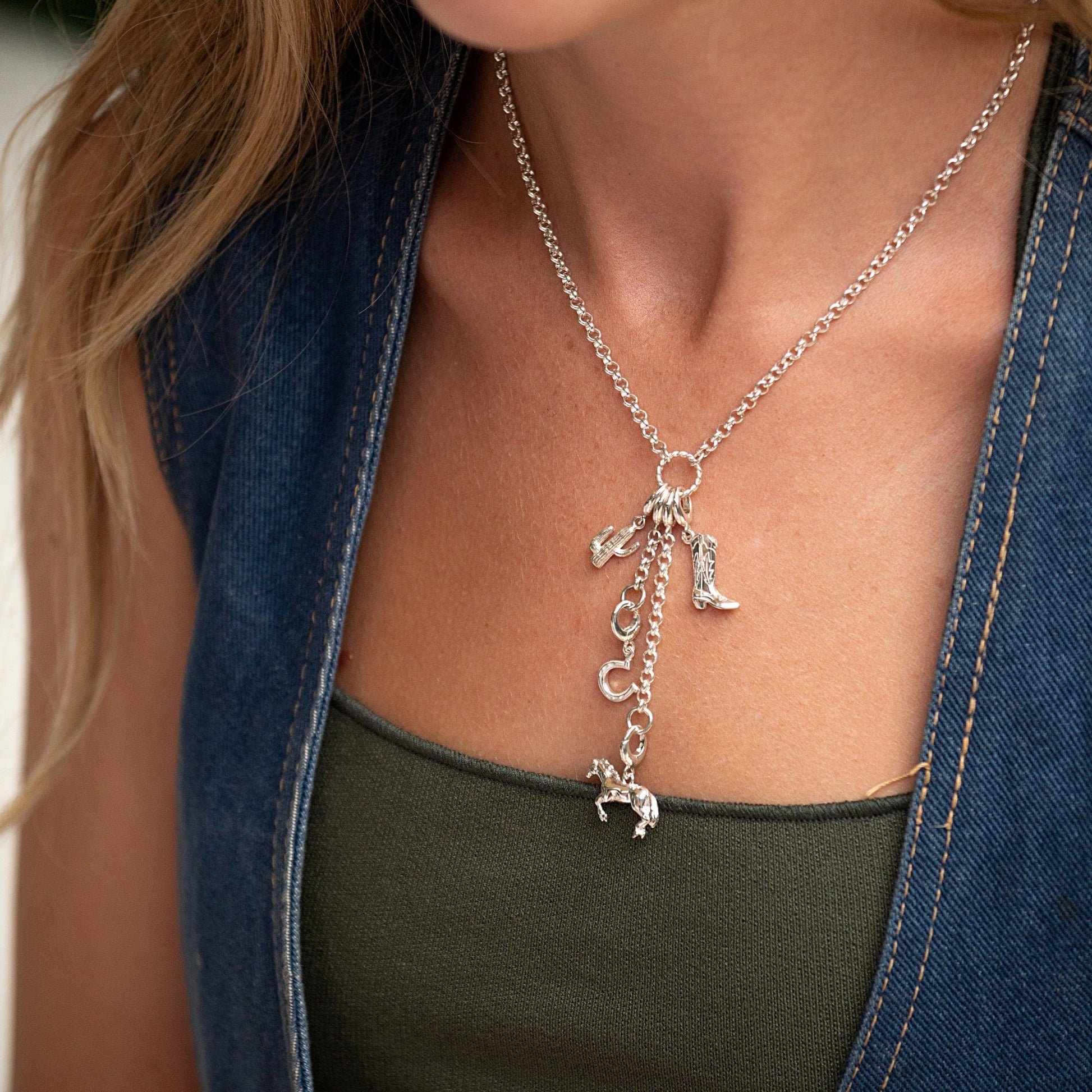 Silver Cowboy Boot Charm on Charm Necklace | Lily Charmed
