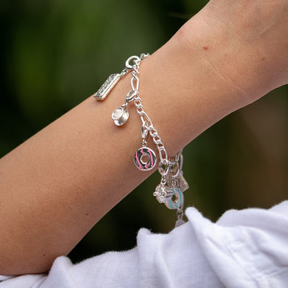 Silver Large Linked Figaro Charm Bracelet