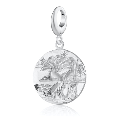 Silver Aquarius Zodiac Charm | Slide on or Clip on Charm| Lily Charmed