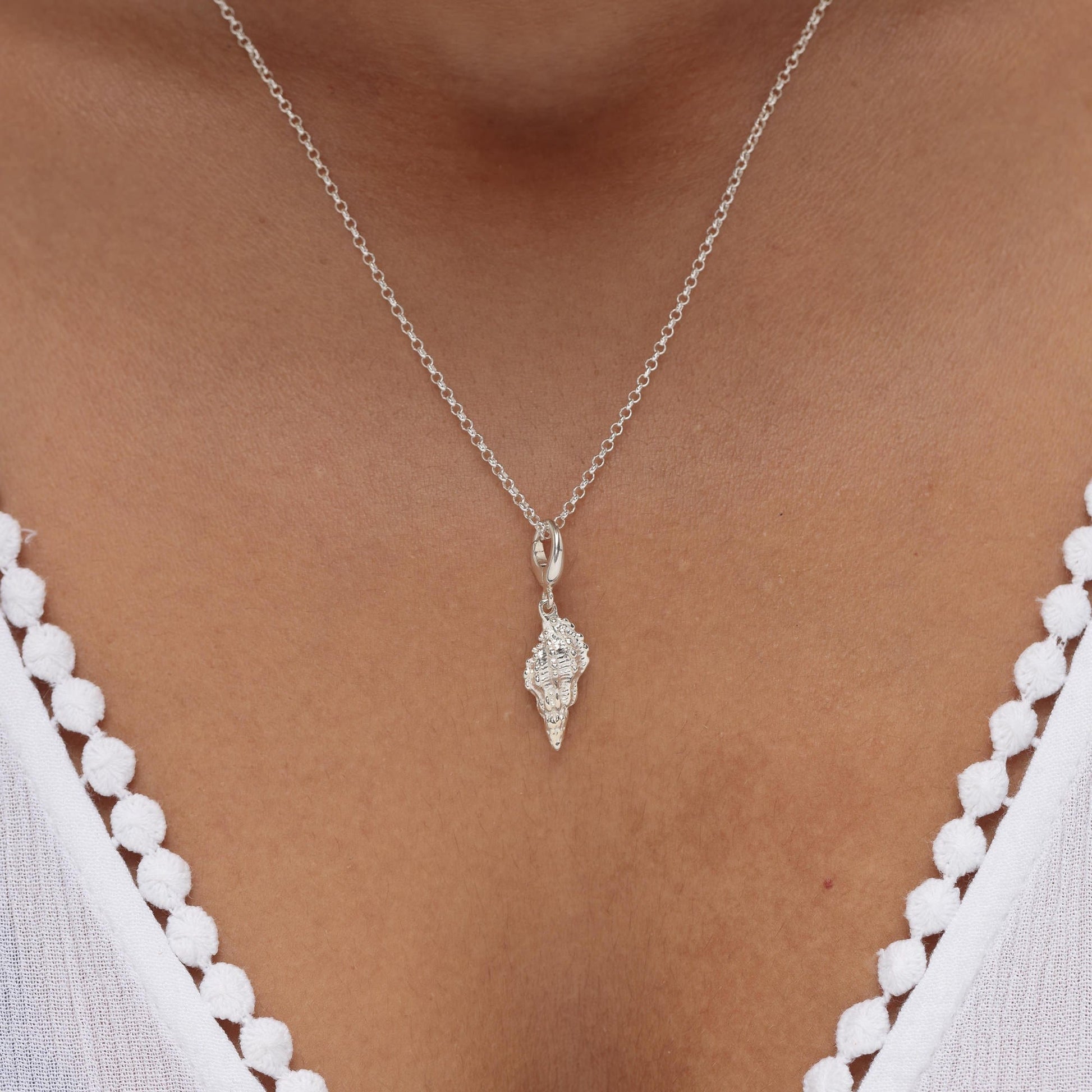 Silver Conch Shell Charm on Necklace | Silver Ocean Charms by Lily Charmed