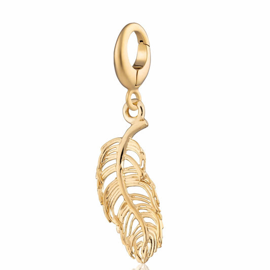 Gold Feather Charm Slide on or Clip on Charm | Lily Charmed