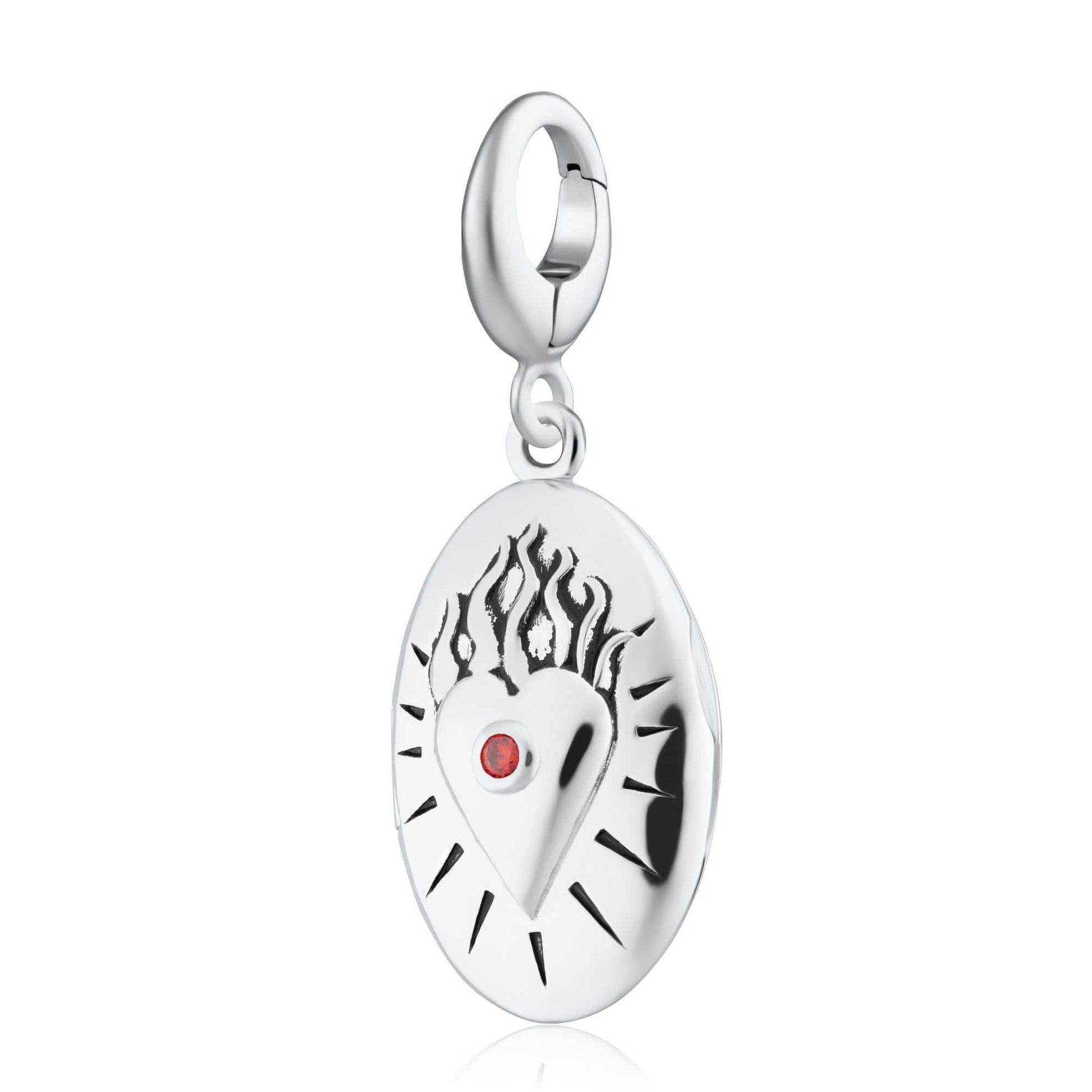 Silver Flaming Heart Locket Charm - Lily Charmed