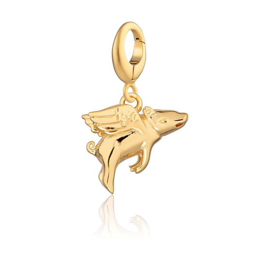 Gold Plated Flying Pig Charm | Good Luck Charm | Lily Charmed