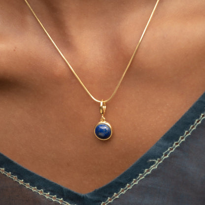 Gold Plated Blue Lapis Wisdom Healing Stone Charm on Necklace - Lily Charmed