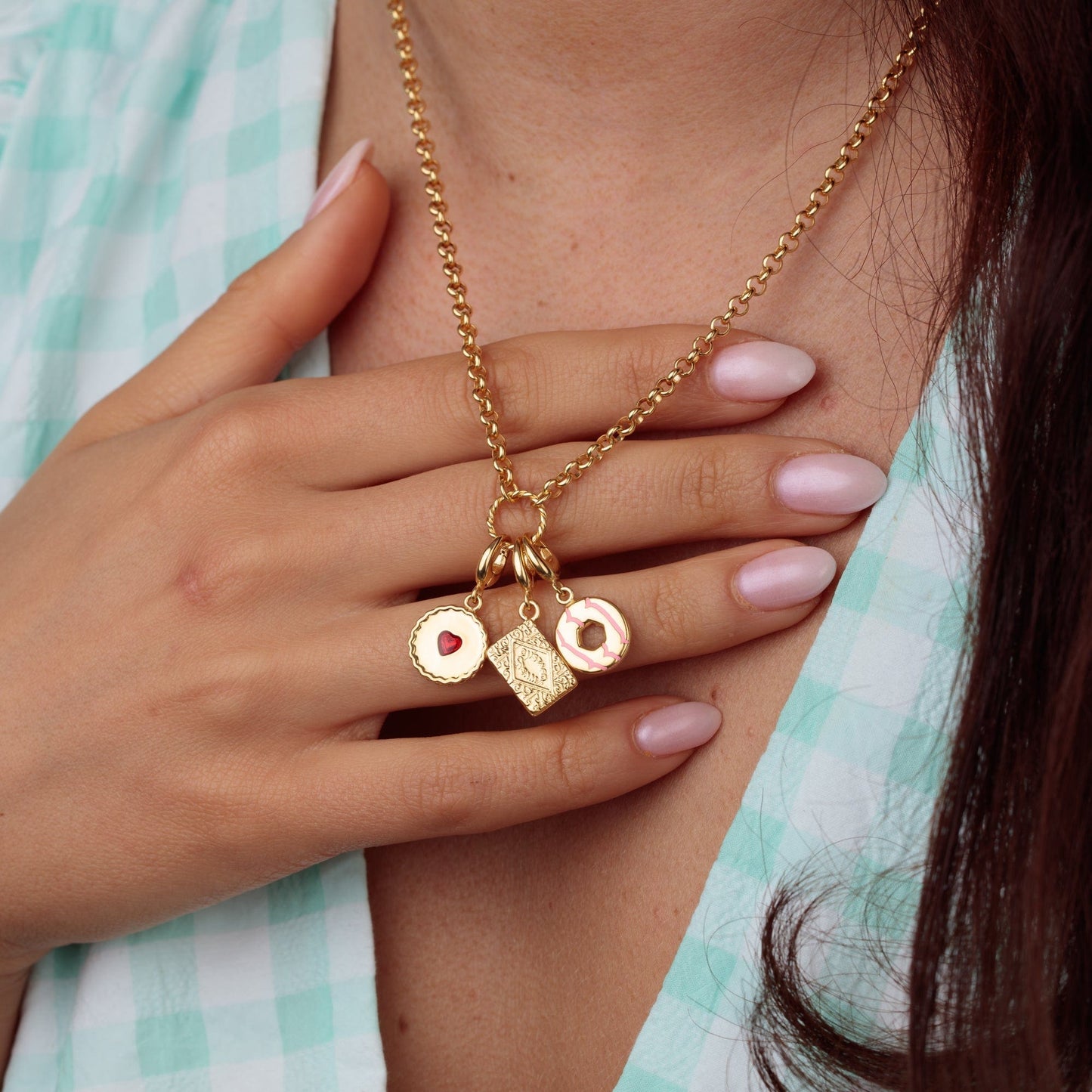 Gold Custard Cream Biscuit Charm on Necklace | Biscuit Jewellery by Lily Charmed