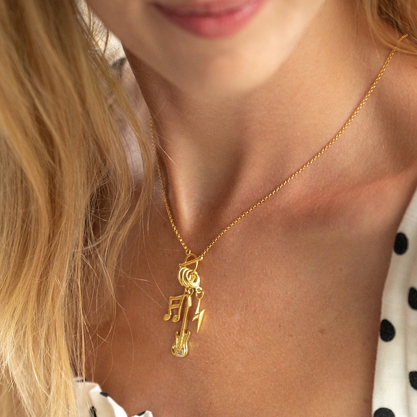 Gold Electric Guitar Charm on Necklace | Music Themed Jewellery | Lily Charmed