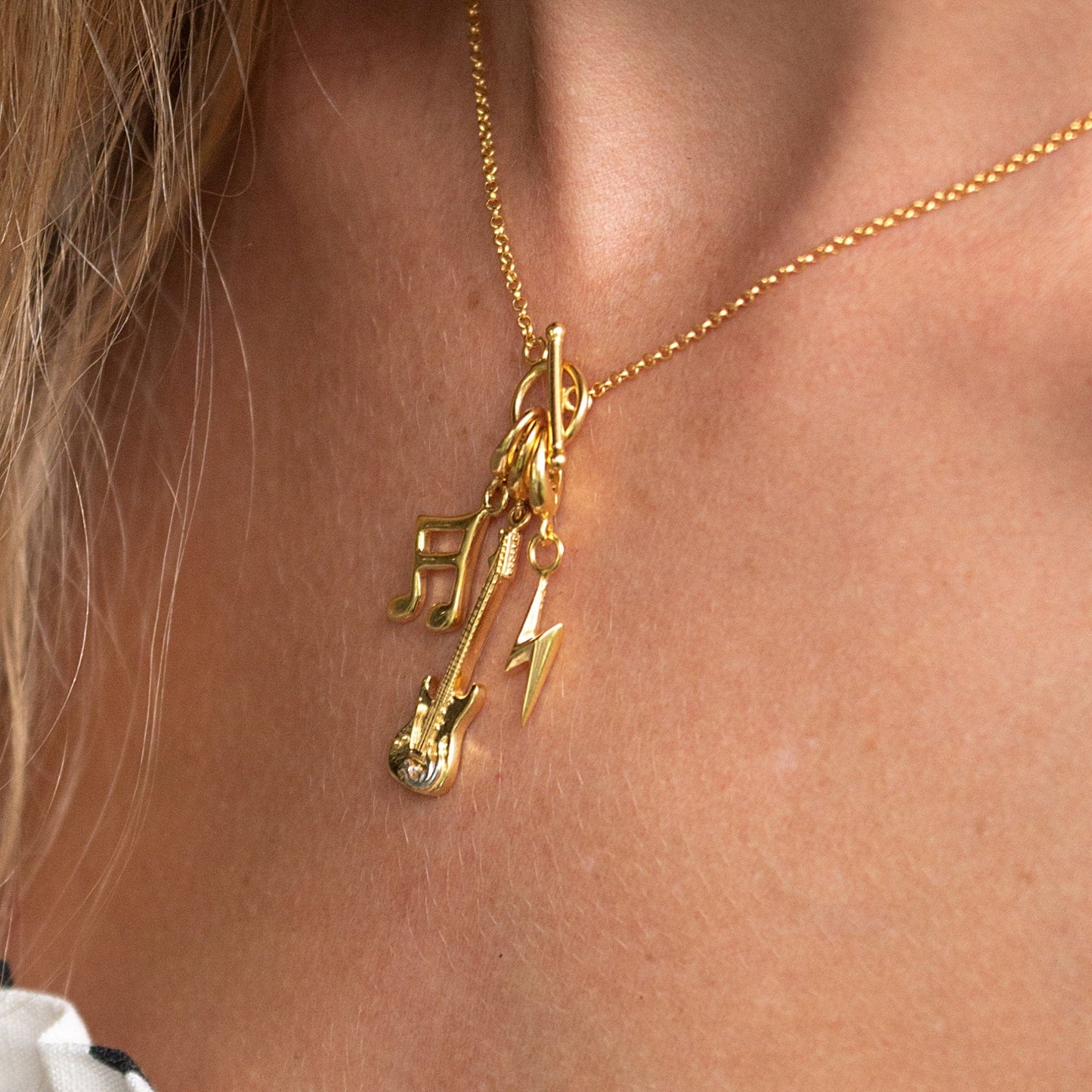 Gold Electric Guitar Charm on Necklace | Music Themed Jewellery | Lily Charmed