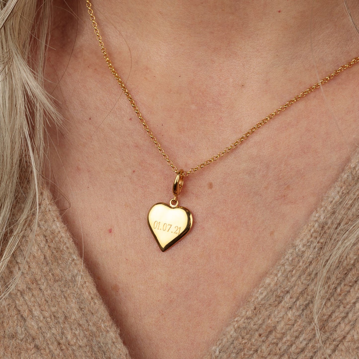 Engravable Gold Plated Heart Charm - Medium