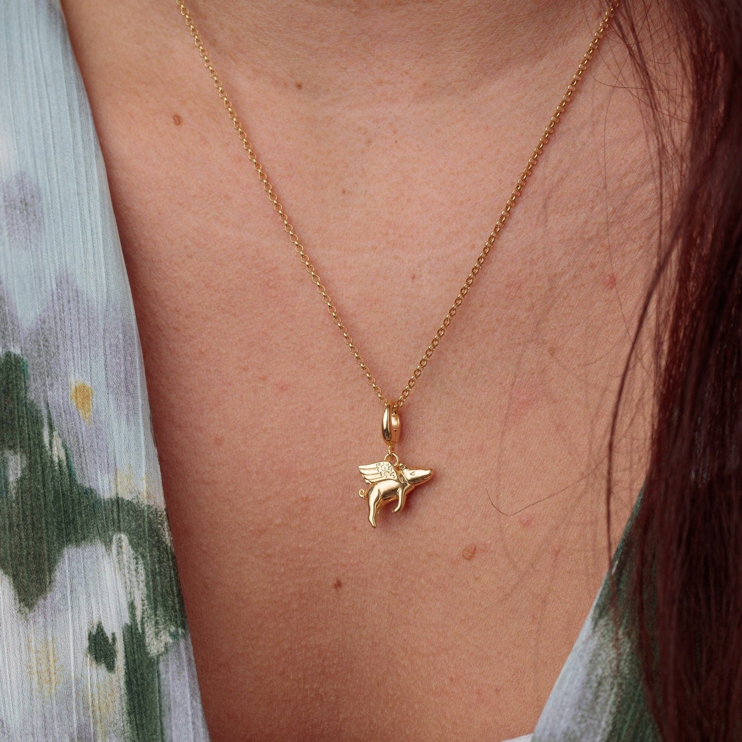 Gold Plated Flying Pig Charm on Necklace | Good Luck Charm | Lily Charmed