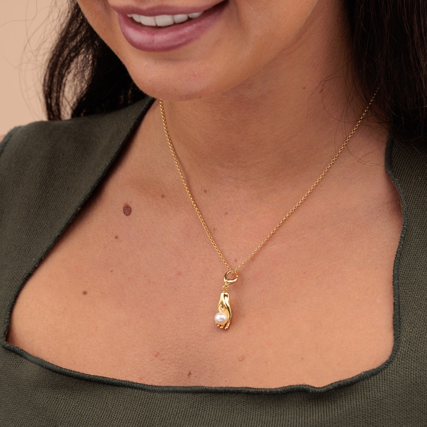 Gold Plated Hand and Pearl Charm