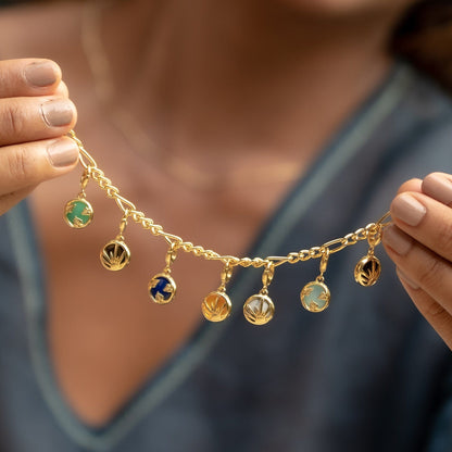 Gold Plated Blue Lapis Wisdom Healing Stone Charm on Bracelet - Lily Charmed