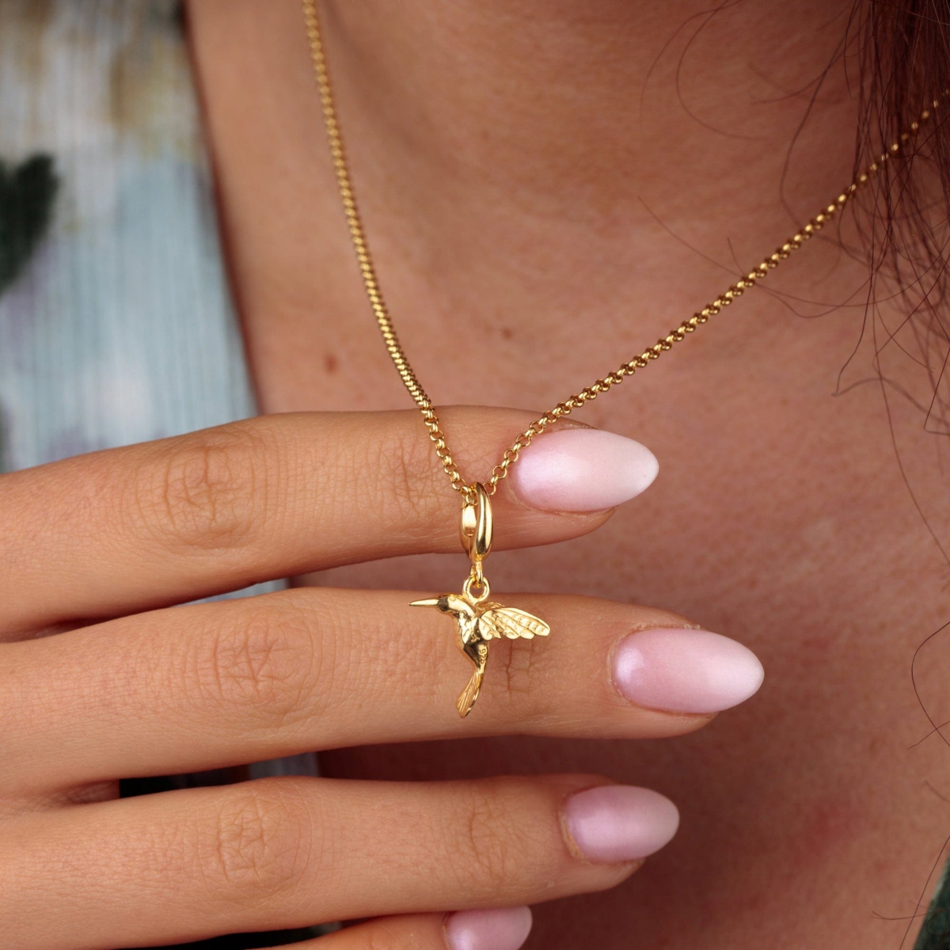 Gold Plated Hummingbird Charm on Necklace | Bird Charms | Lily Charmed