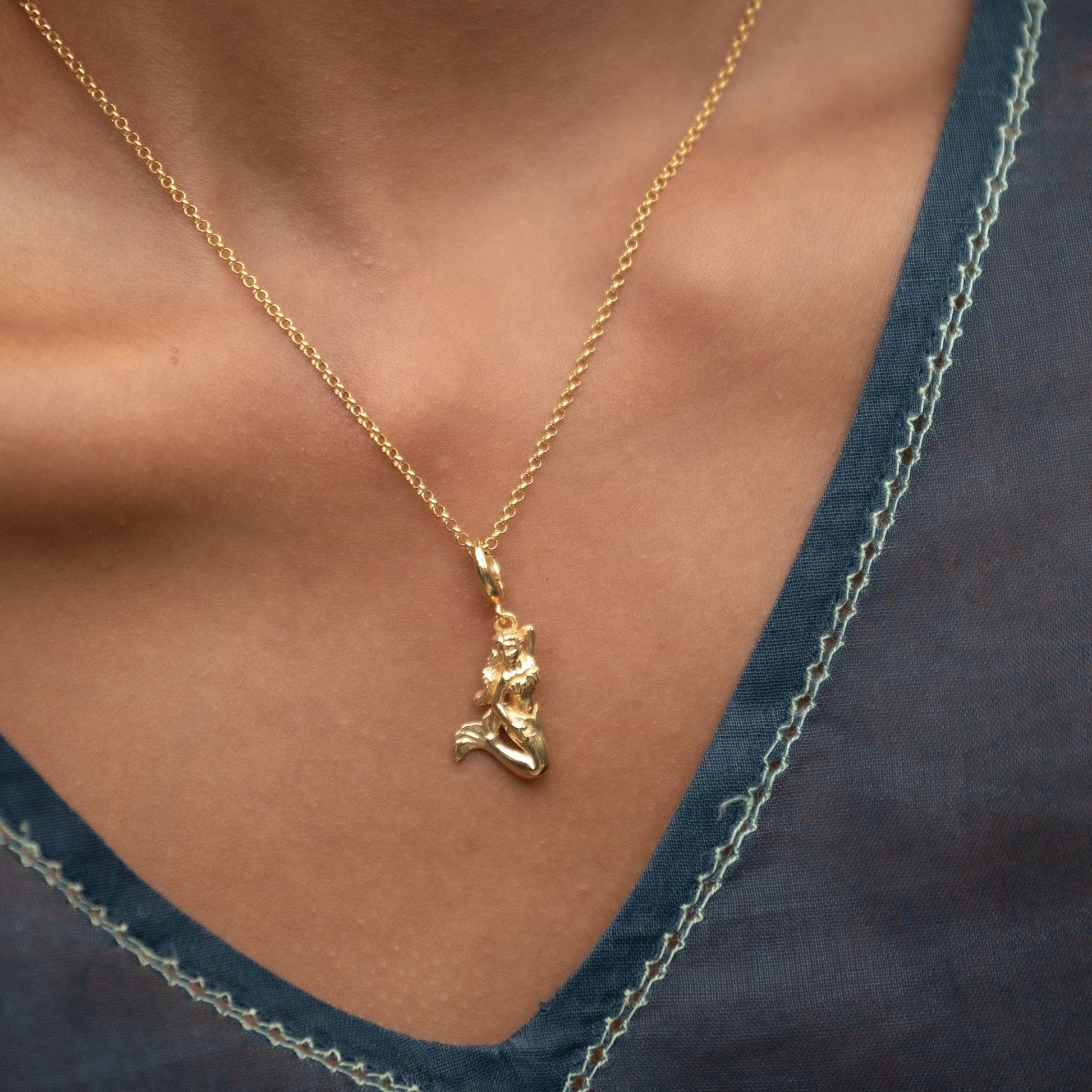 Gold Plated 3D Mermaid Charm on Necklace - Lily Charmed