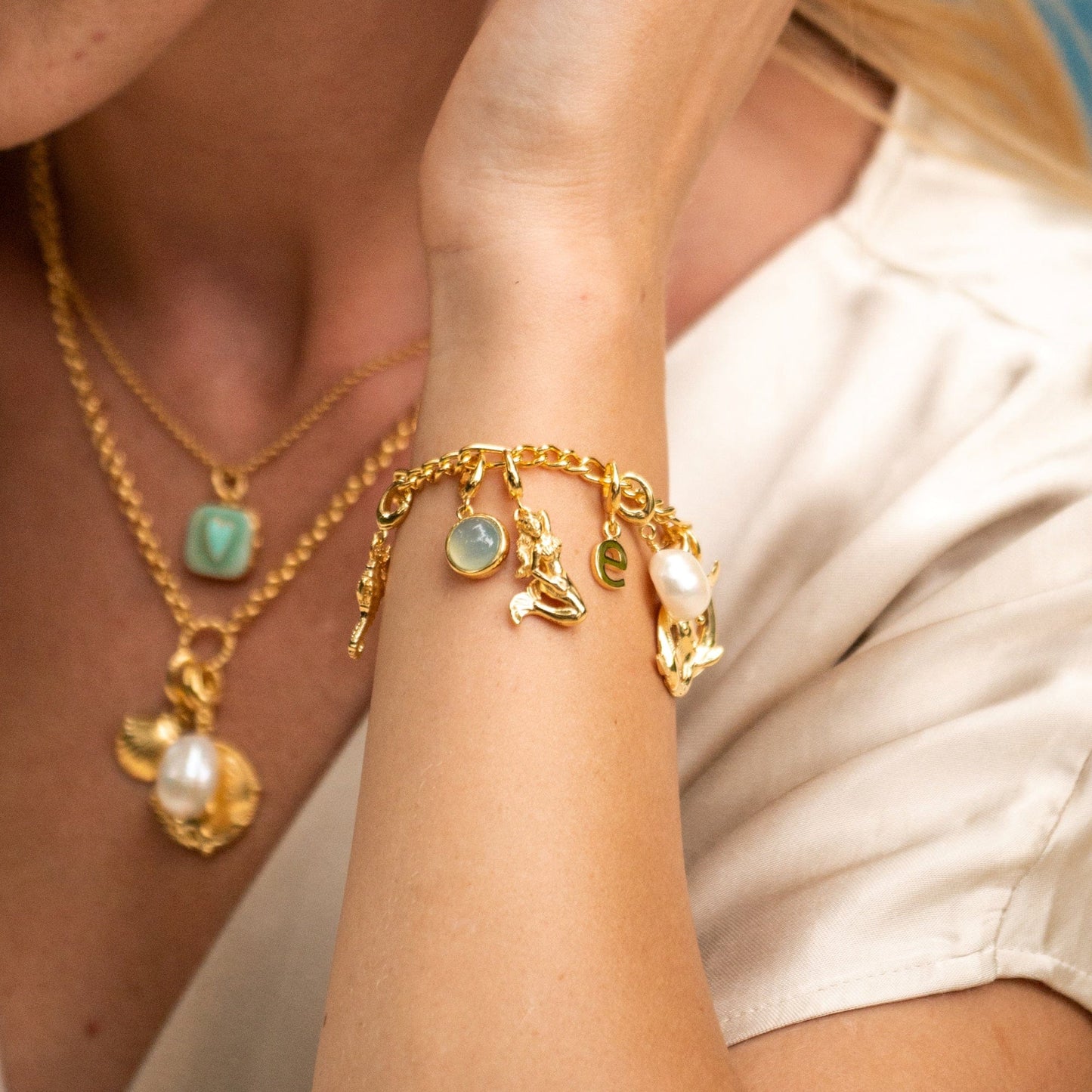 Gold Plated 3D Mermaid Charm on Bracelet - Lily Charmed