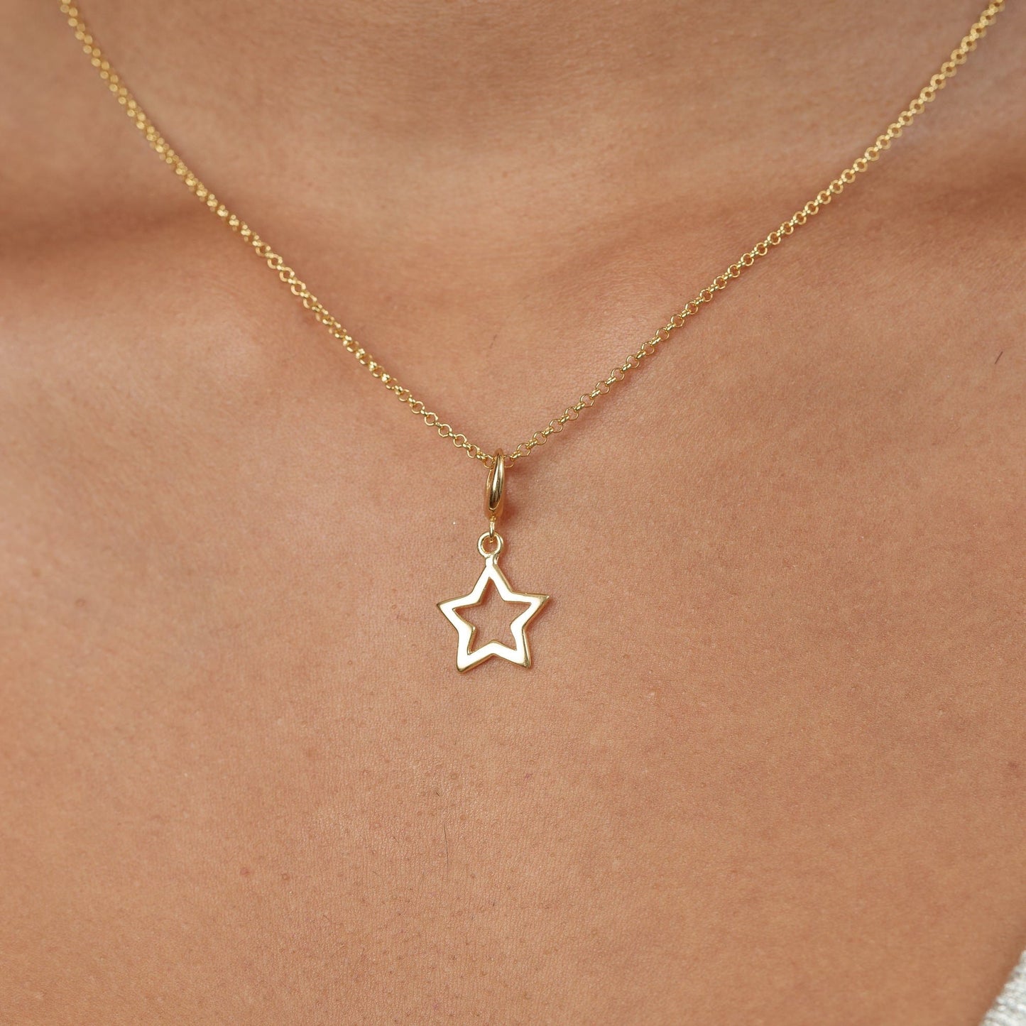 Gold Plated Open Star Charm on Necklace | Gold Plated Charms by Lily Charmed