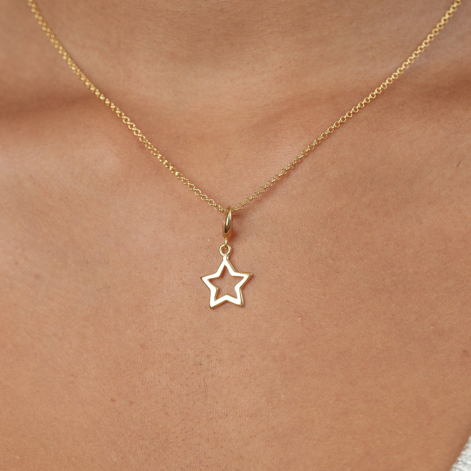 Gold Plated Open Star Charm on Necklace | Gold Plated Charms by Lily Charmed