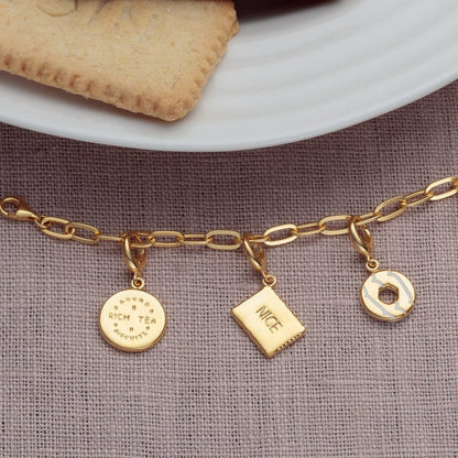 Gold Plated Party Ring Biscuit Charm on Bracelet | Lily Charmed