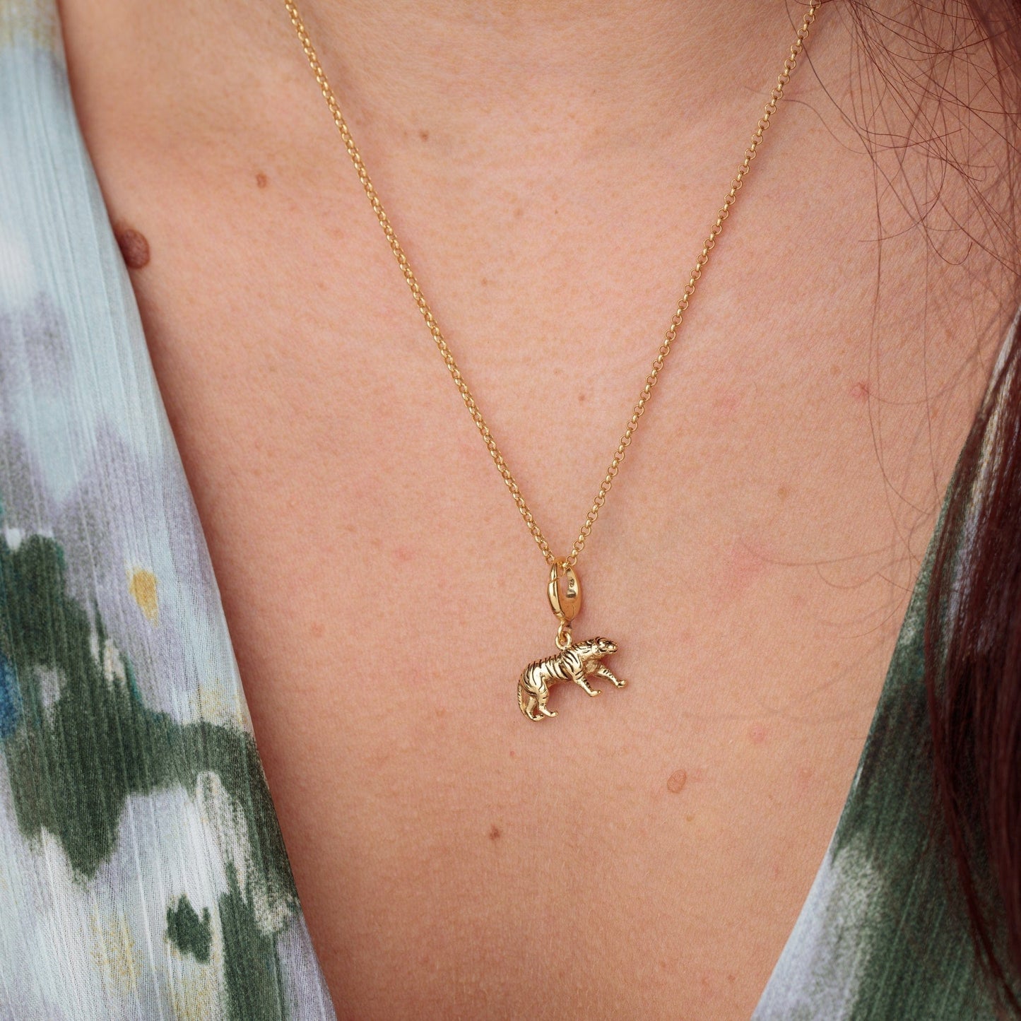 Gold Plated Tiger Charm on Necklace | Gold Plated Charms by Lily Charmed